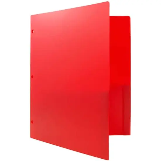 JAM Paper 3-Hole Heavy Duty Plastic Pocket Folder, 6ct. Red {6}