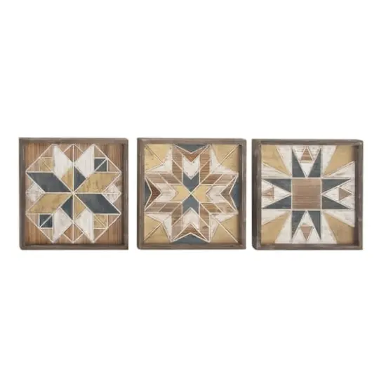 15" Brown Wood Farmhouse Abstract Wall Decor, 3ct. {1}