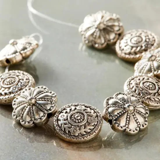 Silver Plated Flower Scroll Lentil Beads, 14mm by Bead Landing&trade; {3}