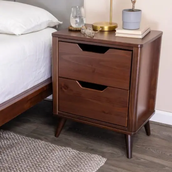 Hello Honey&reg; 26" Yume Mid Century Modern Solid Wood Nightstand with 2 Storage Drawers Walnut Finish {5}