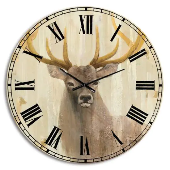 Designart 'Goldern Deer Iii Farmhouse Wall Clock {1}