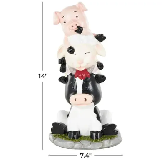 14" Multicolor Farm Animals Stacked Decorative Sculpture {8}