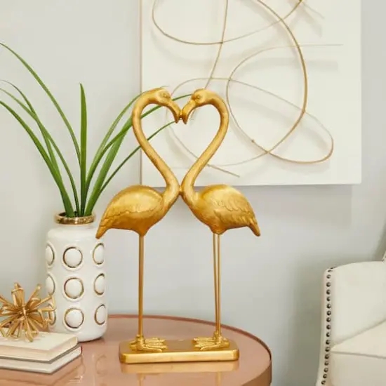 Gold Resin Eclectic Flamingo Sculpture 24" x 15" x 5" {7}
