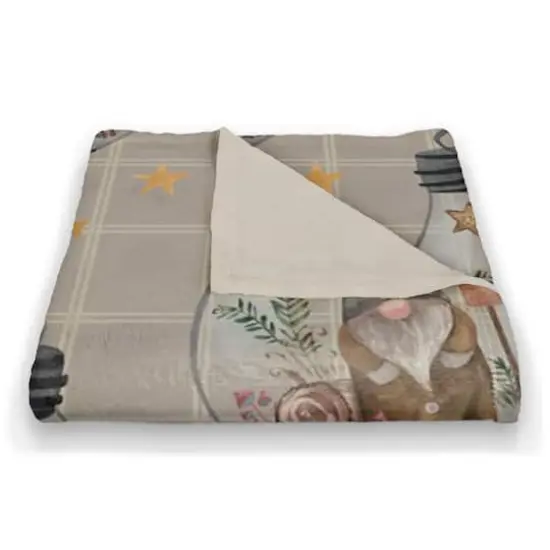 Gray and White Check Gnome Globe Pattern Coral Fleece Blanket {3}