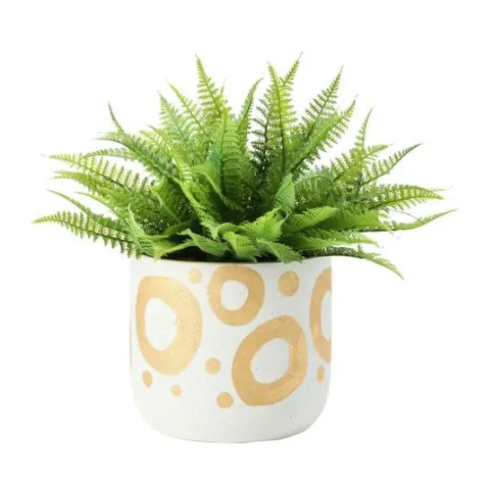Hello Honey&reg; 6.5" White & Gold Hand-Painted Stoneware Planter {8}