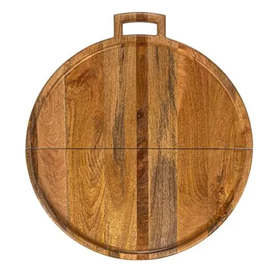 Hello Honey&reg; 26" Natural & Gold Round Mango Wood Folding Cheese & Serving Board {11}