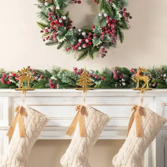 Glitzhome&reg; Christmas Resin Tree and Reindeer Stocking Holder Set {4}