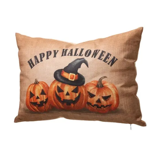 Glitzhome&reg; Faux Burlap Happy Halloween Pumpkin Pillow {5}