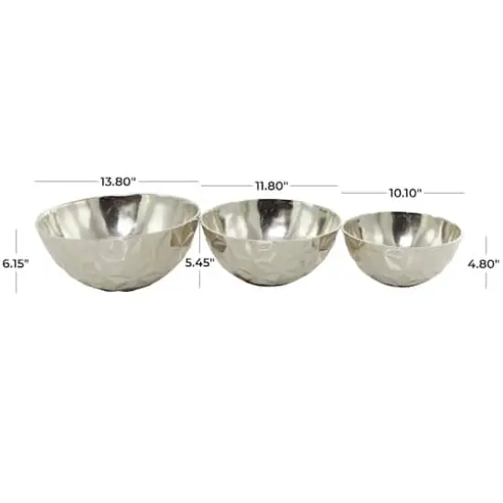 Metal Faceted Decorative Bowl Set Silver {6}