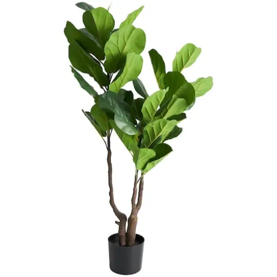 4ft. Green Fiddle Leaf Artificial Tree with Black Pot {4}