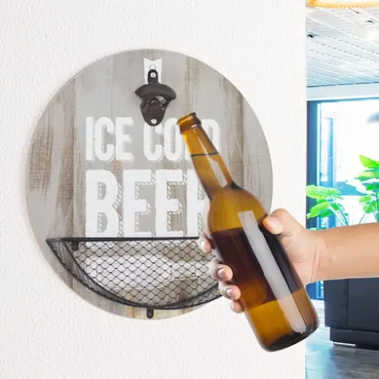 American Art D&eacute;cor&trade; Ice Cold Beer Bottle Opener & Cap Catcher Wall D&eacute;cor {3}