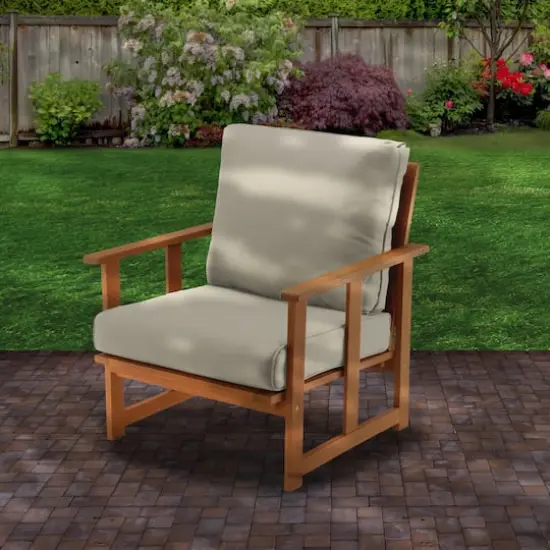 Beige Eucalyptus Grandis Wood Cushioned Club Chair {3}