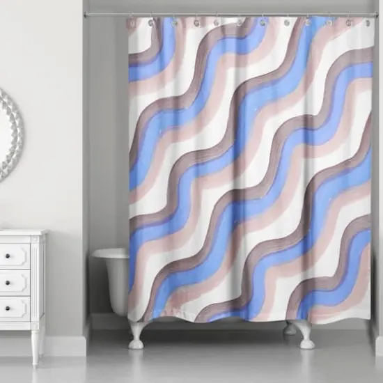 74" Wave Print Shower Curtain Blue and Multicolor {3}