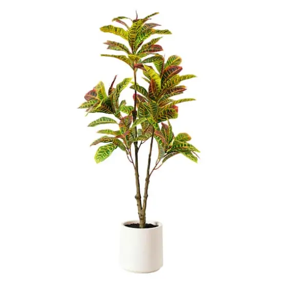 American Art Decor 4ft. Realistic Artificial Croton Tree in White Pot {1}