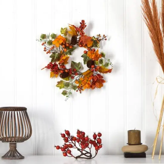 6.5" Autumn Hydrangea & Pinecones Wreath, 2ct. {3}
