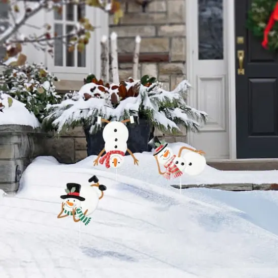 Glitzhome&reg; 2ft. Metal Snowman Yard Stake Set {5}