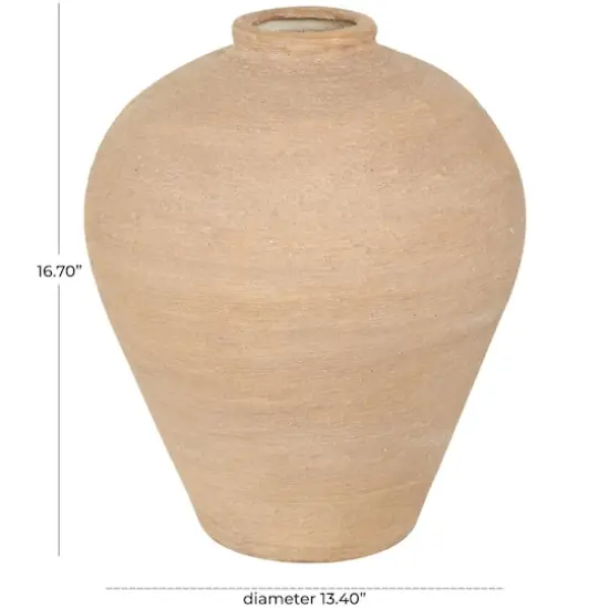 17" Beige Ceramic Wide Textured Vase {9}