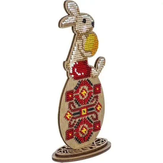 Wonderland Crafts Bunny Sitting on Red Egg Bead Embroidery on Wood Kit {4}