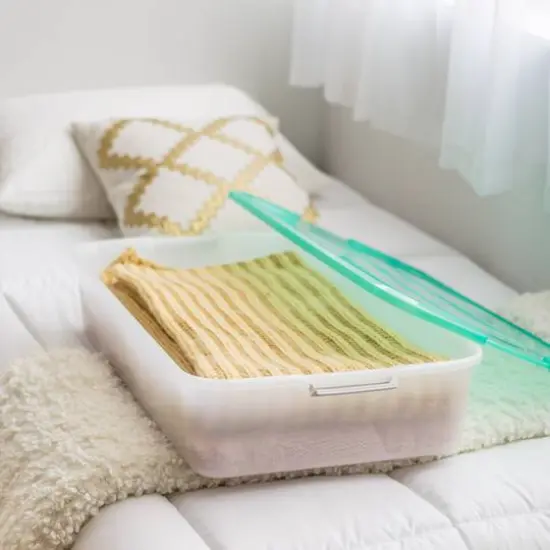 IRIS&reg; 50qt. Mint Green & Clear Underbed Storage Box with Latching Lid {5}