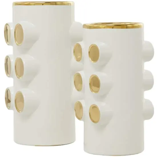 White Ceramic Contemporary Vase, Set of 2 {3}