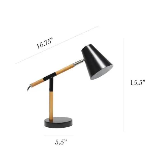 Simple Designs 16.7" Wooden Pivot Desk Lamp Matte Black and Wood {4}