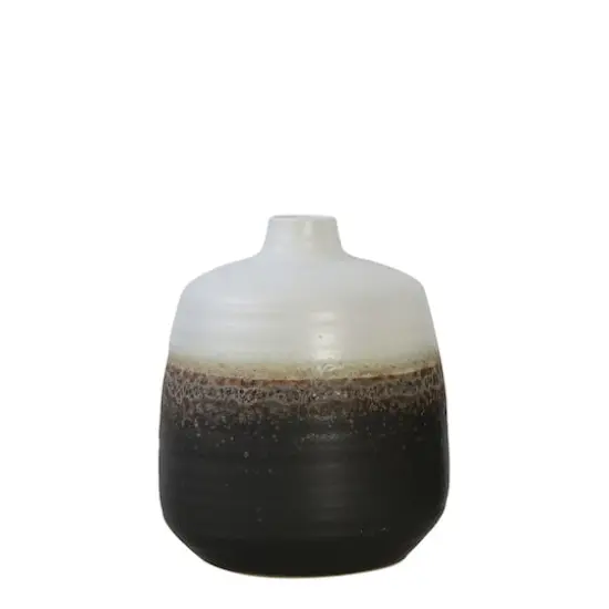 Hello Honey&reg; 7.5" Black & White Ceramic Vase with Brown Reactive Glaze Accent {1}