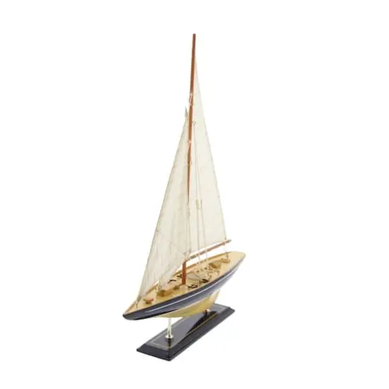 Beige Wood Coastal Sculpture, Sail Boat 21" x 17" x 4" {3}