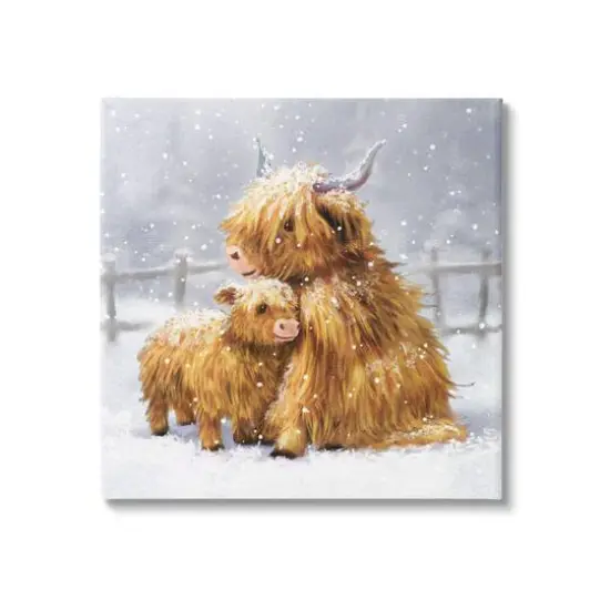 Stupell Industries Cattle Calf Snowy Farm Landscape Canvas Wall Art {1}