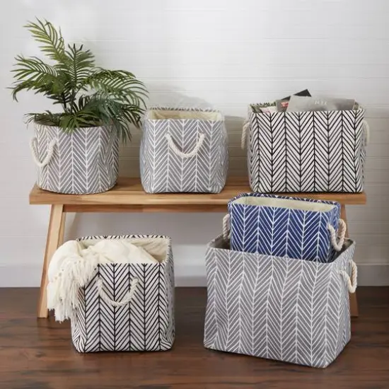 DII&reg; 11" Polyester Herringbone Storage Bin Gray {7}