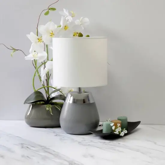 Simple Designs 14" Metal Touch Table Lamp Gray And Chrome Base {3}