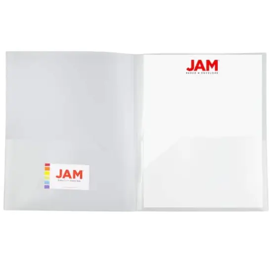 JAM Paper Heavy Duty Plastic 6-Pocket Folder, 2ct. Clear {6}