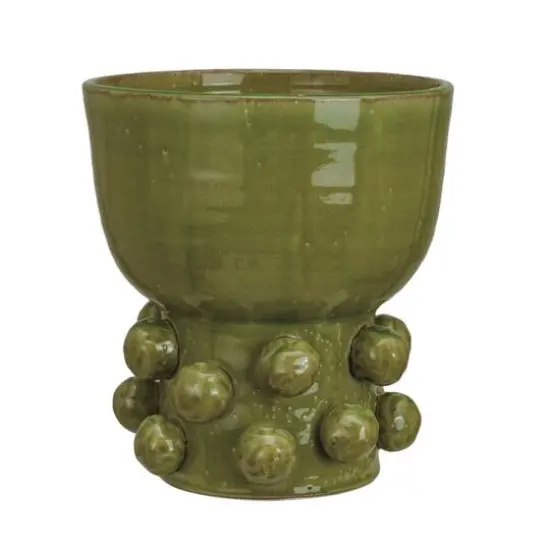 Hello Honey&reg; 12.25" Green Round Terra-cotta Hobnail Footed Vase {4}