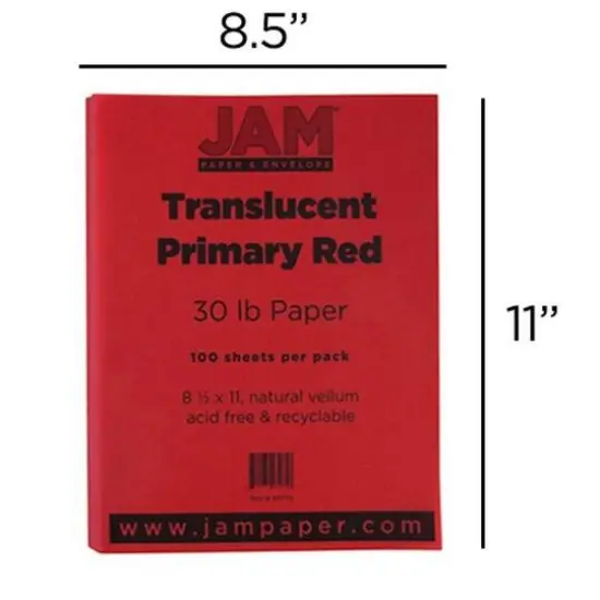 JAM Paper Translucent 8.5" x 11" 30lb. Primary Red Vellum Paper, 100 Sheets {4}