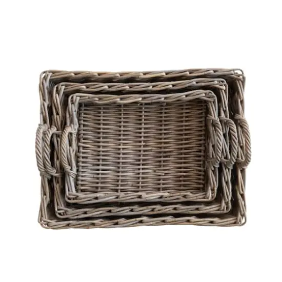 Hello Honey&reg; Natural Decorative Woven Rattan Trays with Handles {6}