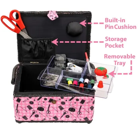 SINGER&reg; Pink & Black Notions Pattern Sewing Basket Kit {4}