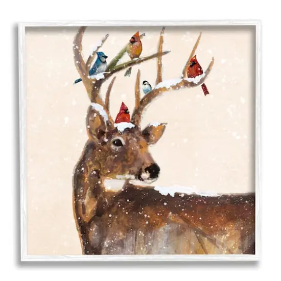 Stupell Industries Cardinals Perched Snowy Antlers Framed Giclee Art White {1}
