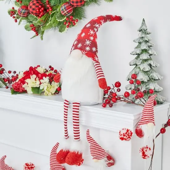 Glitzhome&reg; 28" Fabric Christmas Gnome Shelf Sitter with Dangling Legs {4}