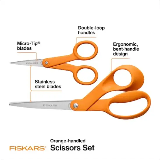Fiskars&reg; 8" & No.5 Micro-Tip&reg; Orange-Handled Scissors Set {5}