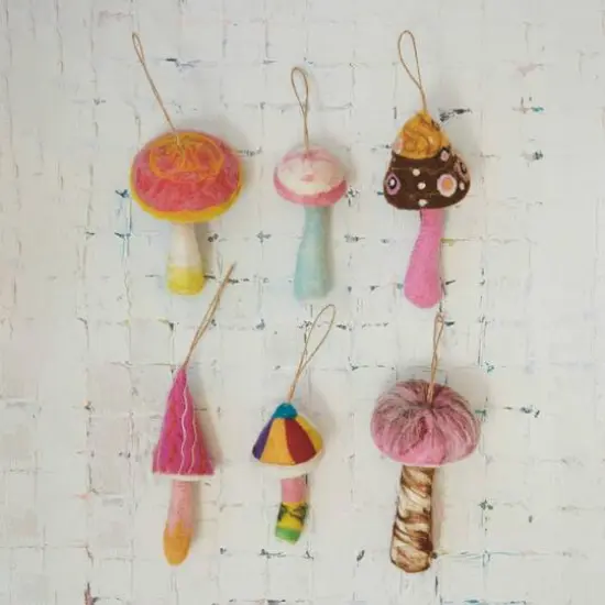 Hello Honey&reg; 6 Pack 7.5" Handmade Wool Felt Mushroom Ornaments {4}