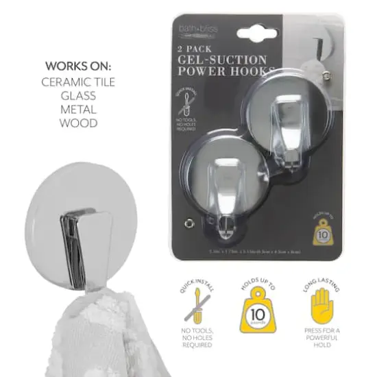 Bath Bliss Chrome Gel Suction Power Hooks, 2ct. {4}