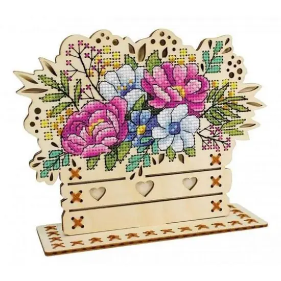 MP Studia Flowers Cross Stitch On Wood Kit {1}