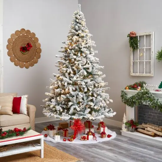 10ft. Pre-Lit Flocked Rock Springs Spruce Artificial Christmas Tree, Clear LED Lights {10}