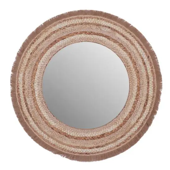 Beige Boho Style Wood Wall Mirror {1}