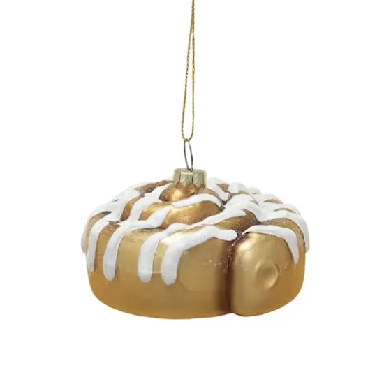 Hello Honey&reg; 2.25" White & Gold Glass Cinnamon Roll Ornament with Glitter {1}