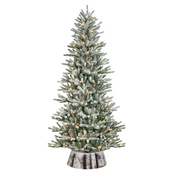 7.5ft. Pre-Lit Flocked Franklin Fir Artificial Christmas Tree, Clear LED Lights {1}