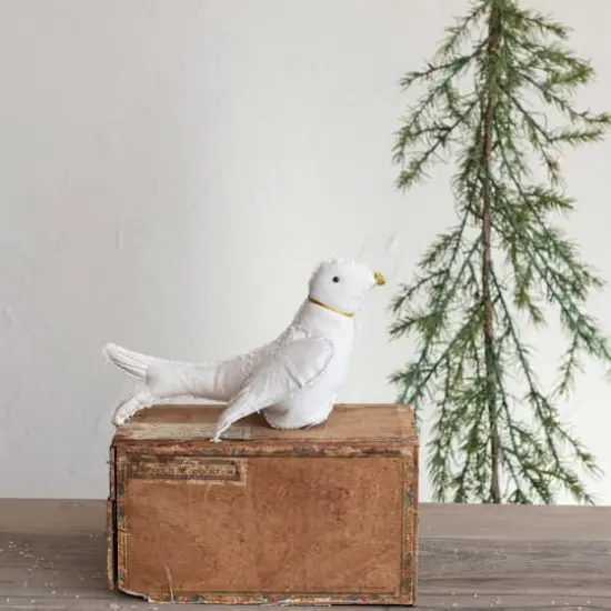 Hello Honey&reg; 10" Cream & Gold Handmade Canvas Dove Tree Topper with Embroidery {3}