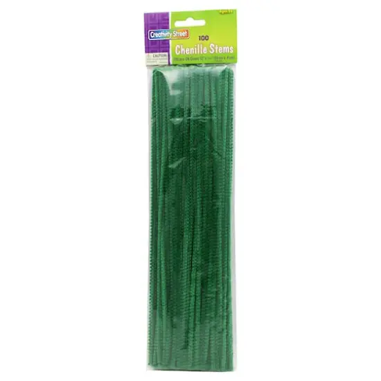 12" Green Chenille Stems, 12 Packs of 100 {1}