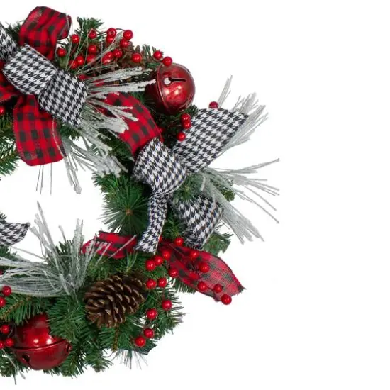 24" Plaid, Houndstooth & Red Berries Artificial Christmas Wreath {5}