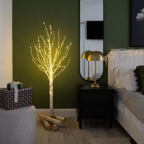 5ft. Pre-Lit White Birch Artificial Christmas Tree, Warm White LED Lights {8}
