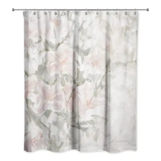 Soft Floral Abstract Blush and Sage 71" x 74" Shower Curtain {3}